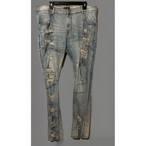 M. Society Politically Incorrect Blue Denim Jeans‎ Mens Sz 40 x 32 Distressed